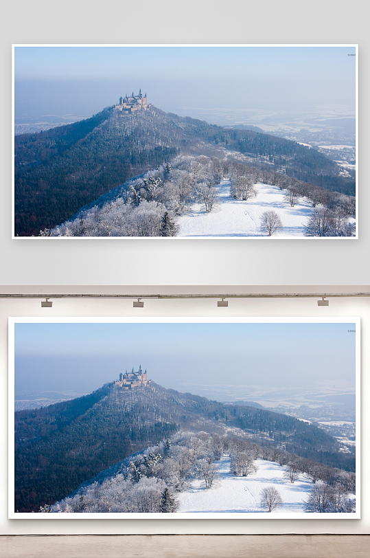 雪山城堡冬日风光-众图网