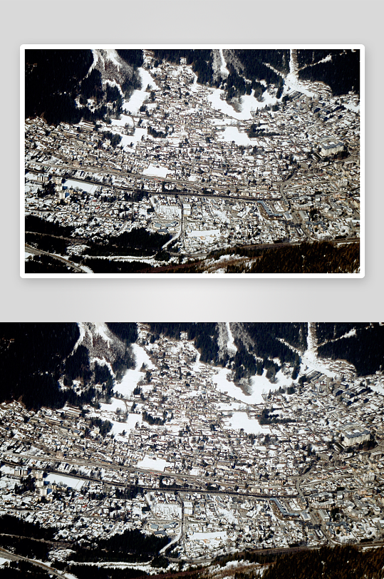 雪山小镇航拍雪景-众图网