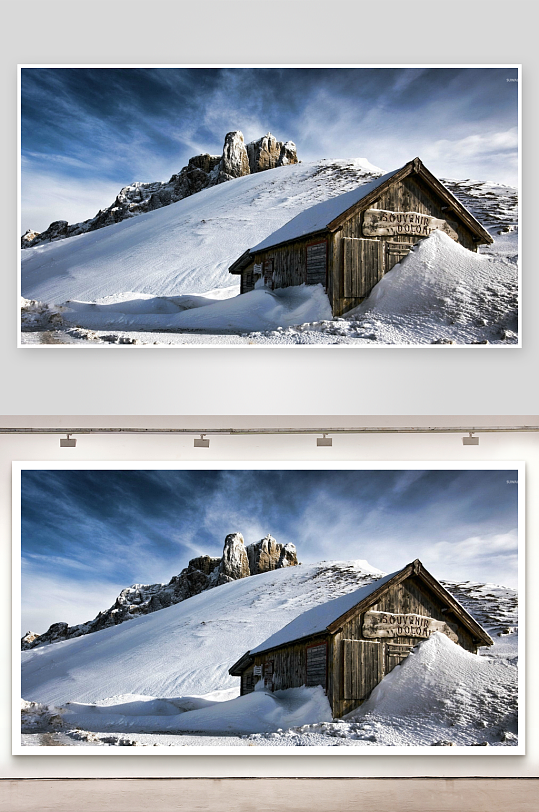 雪山木屋雪景照片摄影-众图网