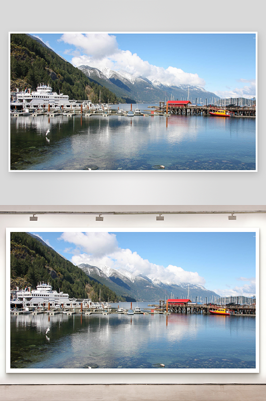 雪山港口风光照片摄影-众图网