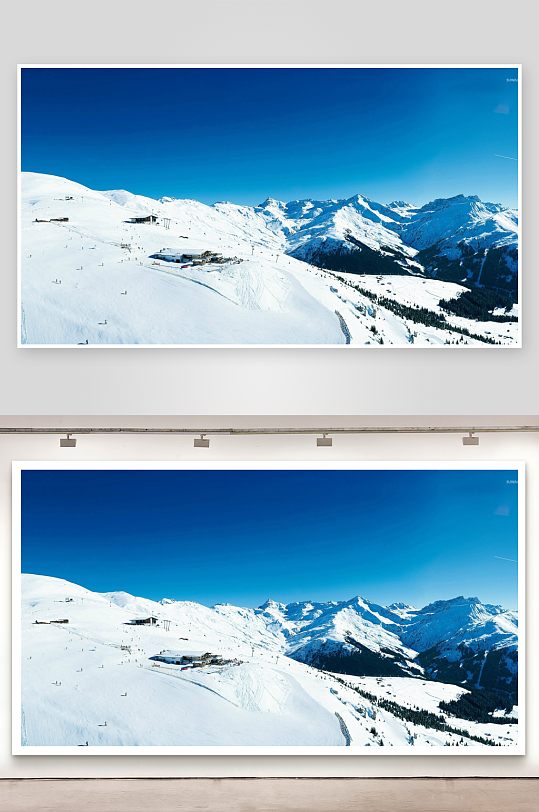 雪山滑雪场全景蓝天-众图网