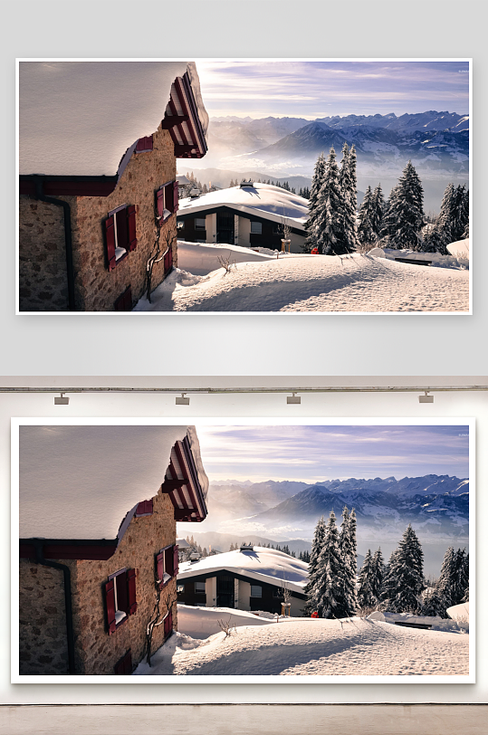 雪山雪屋冬日美景-众图网