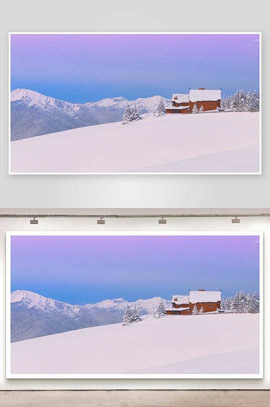 雪山雪屋冬日静谧风光-众图网