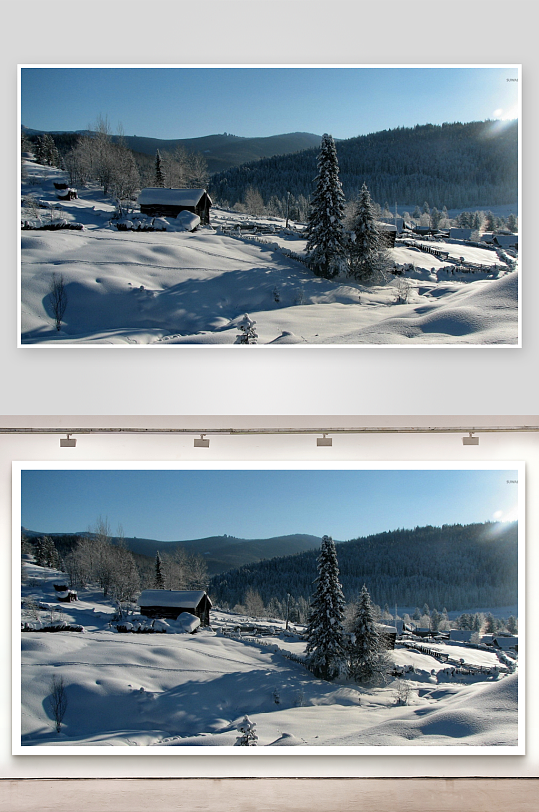 雪景山村日出美景-众图网