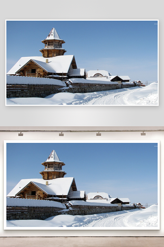 雪覆木屋建筑景观-众图网