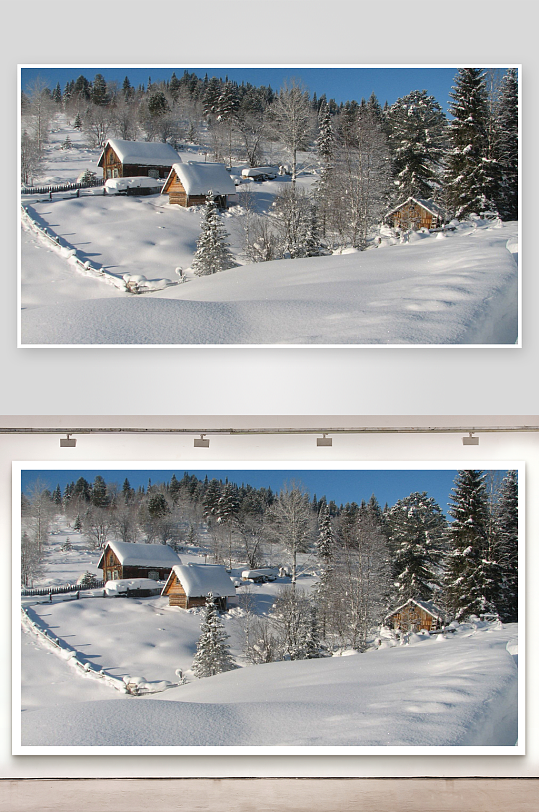 雪覆木屋林间静景-众图网