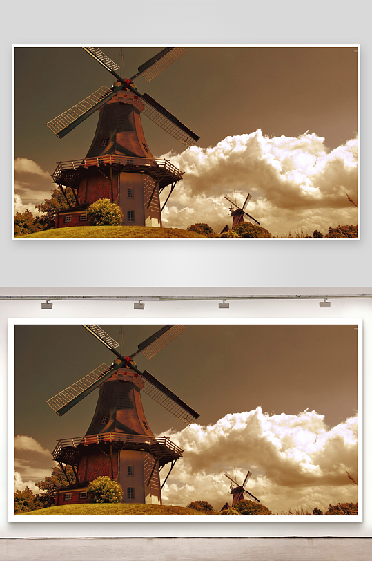 风车矗立云天下的乡村风光-众图网