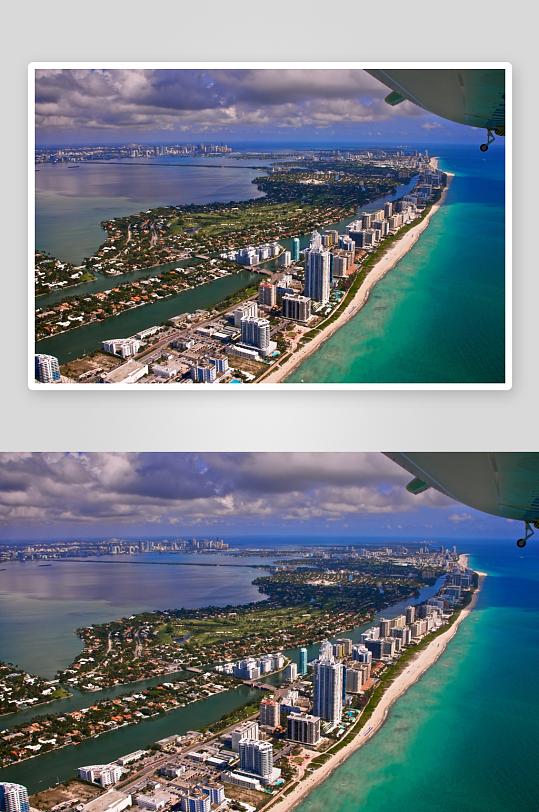 飞机视角下的海滨城市景观-众图网