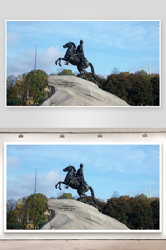 骑马雕像矗立于石基之上-众图网