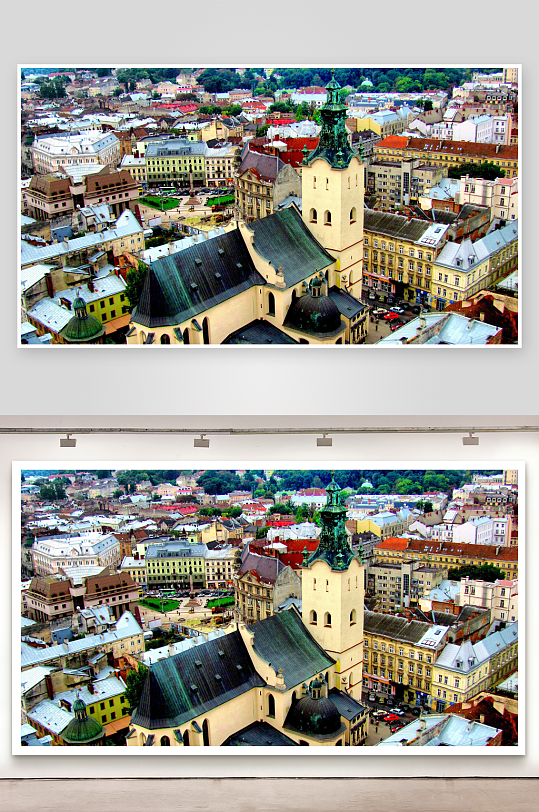 高空俯瞰城市教堂与建筑群-众图网