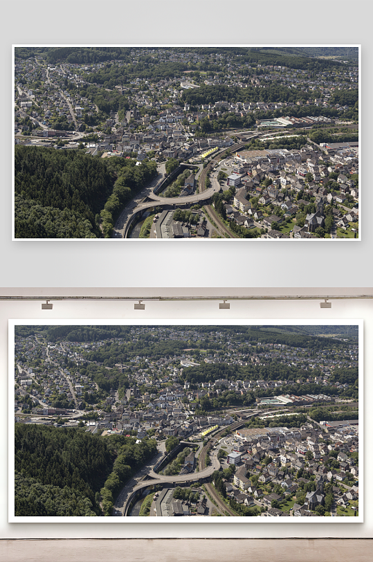 高空俯瞰城镇与森林景观-众图网