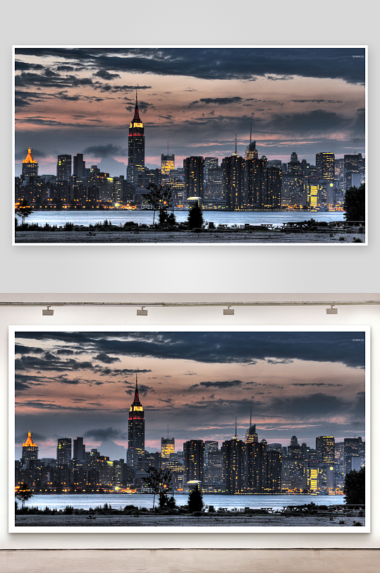 黄昏城市天际线高楼林立-众图网