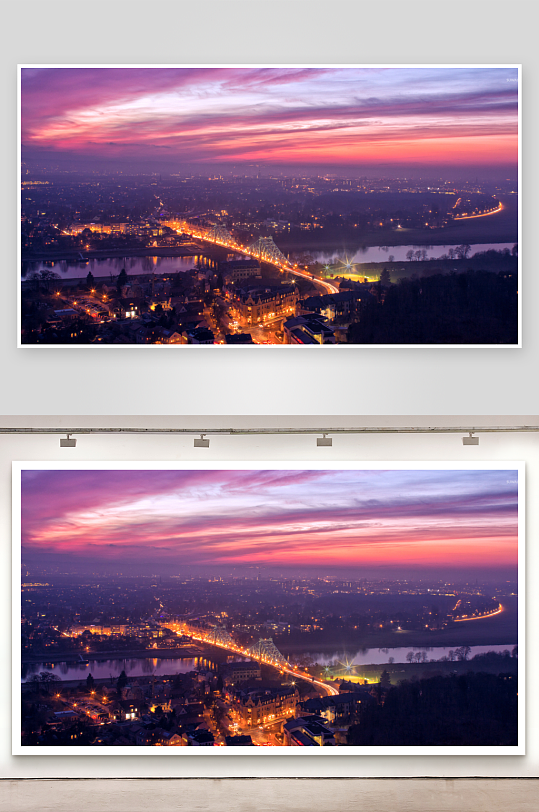 黄昏城市桥梁灯光美景-众图网