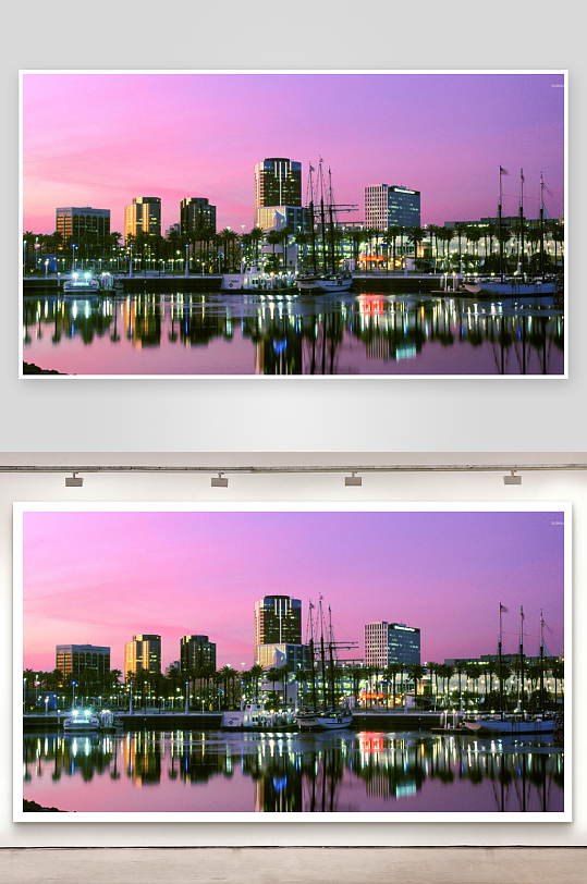 黄昏城市港口倒影-众图网