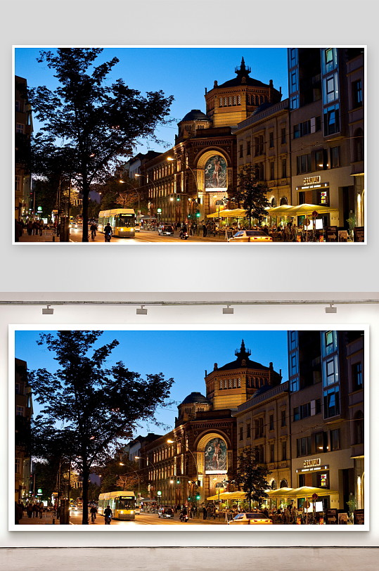 黄昏城市街景建筑与行人-众图网