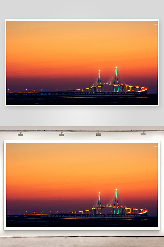 黄昏大桥灯光璀璨-众图网