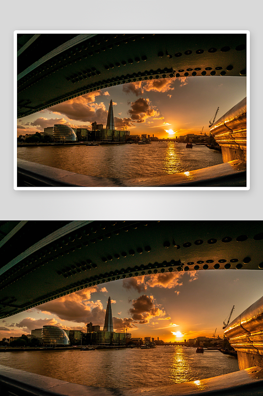 黄昏时分桥梁下的城市河景-众图网