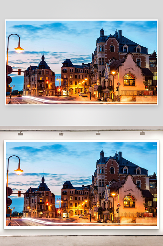 黄昏时分欧式建筑街景-众图网