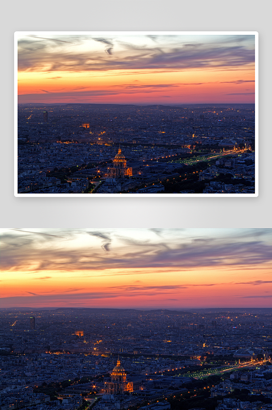 黄昏时分的城市全景与教堂-众图网