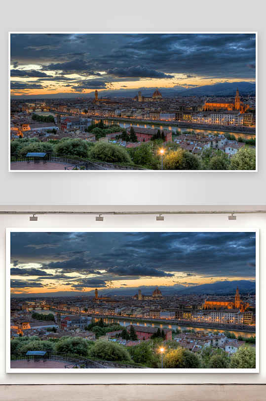 黄昏时分的城市河流景观-众图网