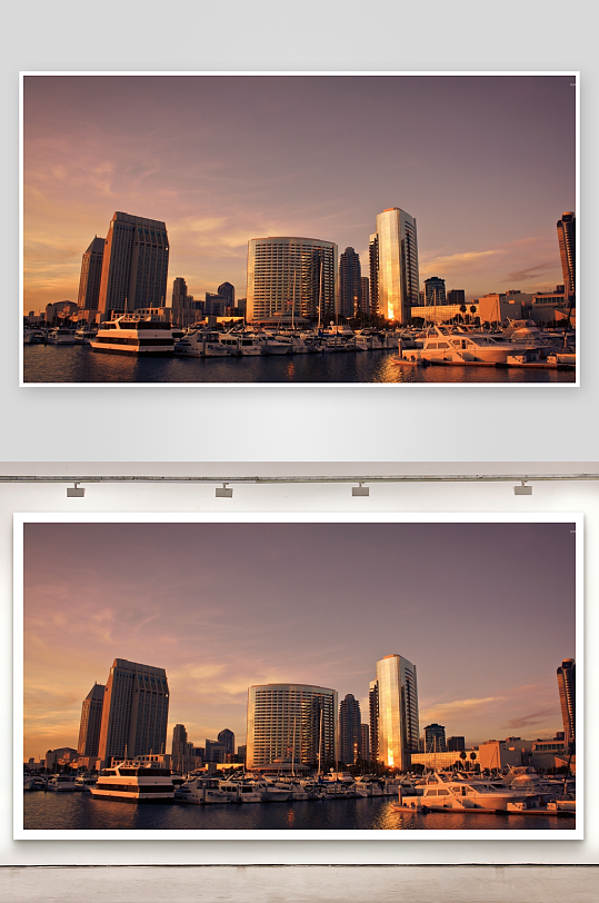 黄昏时分的城市码头风光-众图网