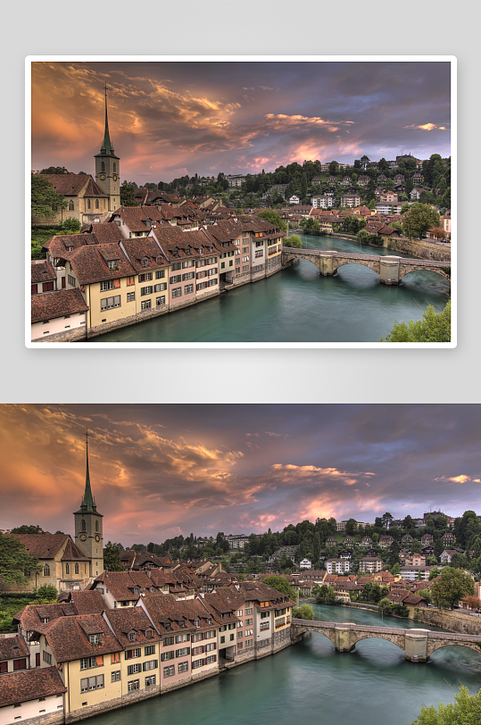 黄昏时分的欧洲小镇风光-众图网