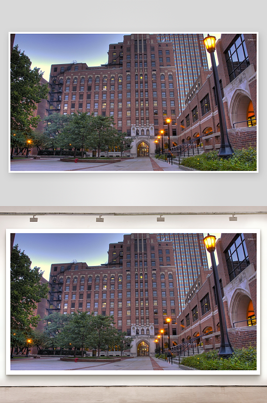 黄昏时分的红砖建筑群-众图网