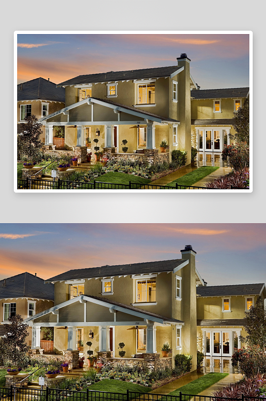 黄昏时分的美式住宅外观-众图网