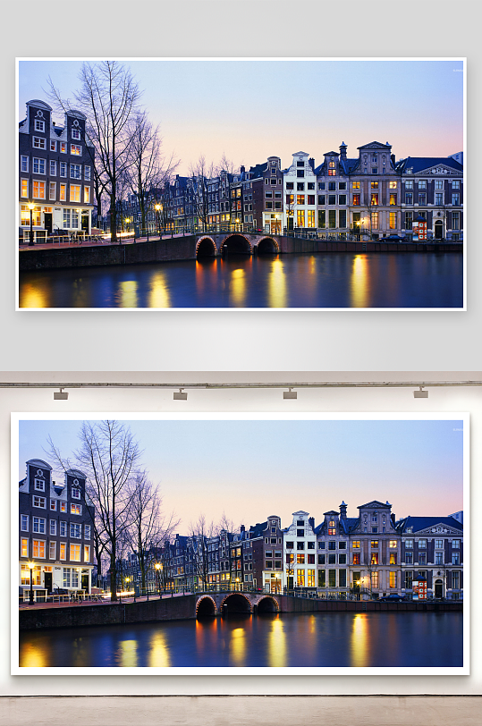 黄昏水城建筑倒影-众图网