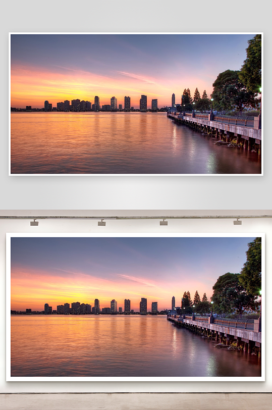 黄昏江畔城市天际线-众图网