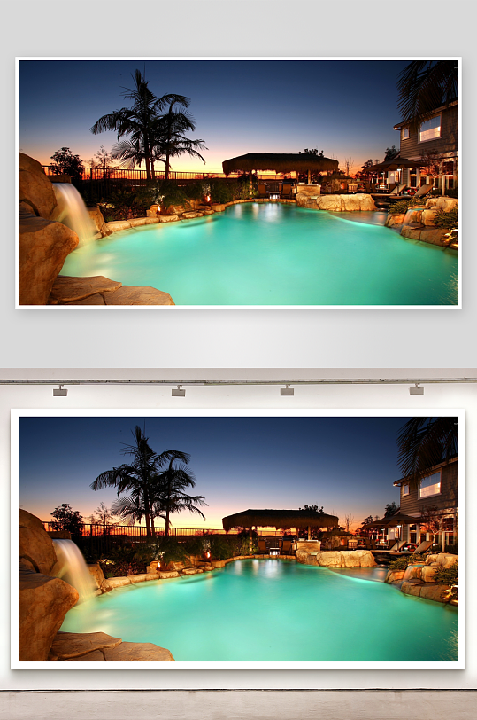 黄昏泳池景观照片摄影-众图网