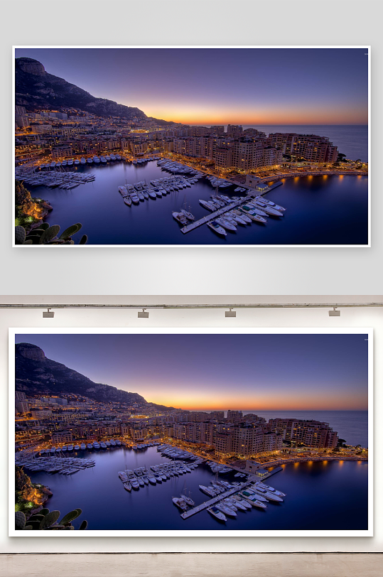 黄昏海滨城市夜景-众图网