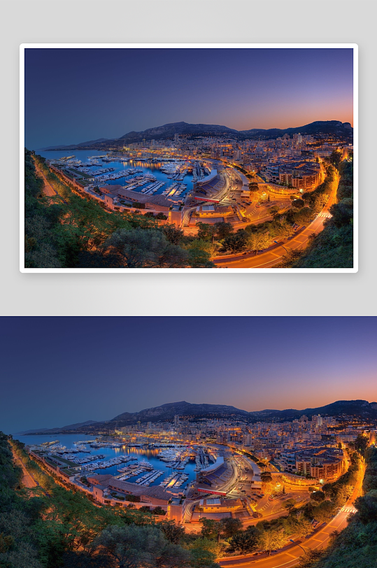 黄昏海滨城市夜景全景-众图网