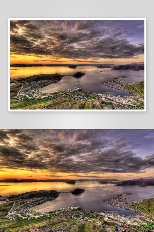 黄昏海滨小镇全景-众图网