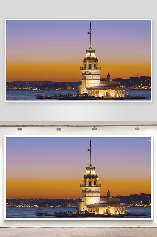 黄昏海滨灯塔美景-众图网