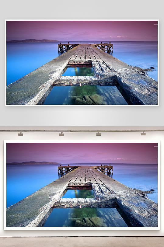 黄昏海边破旧栈桥-众图网