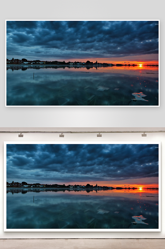 黄昏湖畔云天倒影-众图网