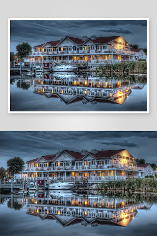 黄昏码头旅馆倒影-众图网