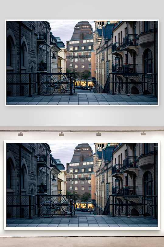 黄昏街道自行车静景-众图网