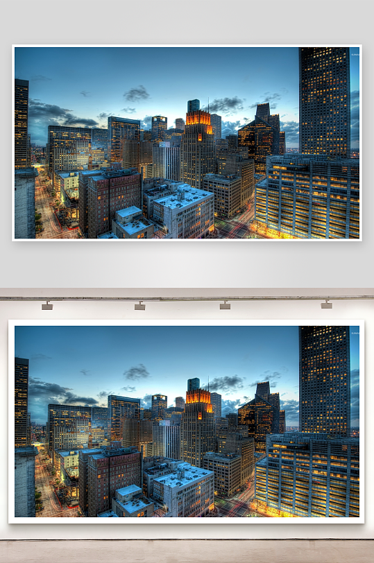 黄昏都市高楼林立灯火辉煌-众图网