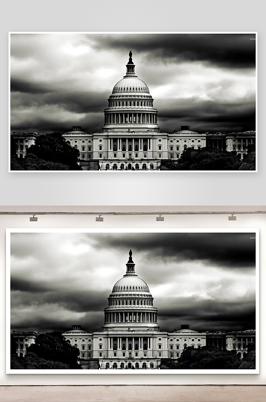 黑白云天下的宏伟建筑-众图网