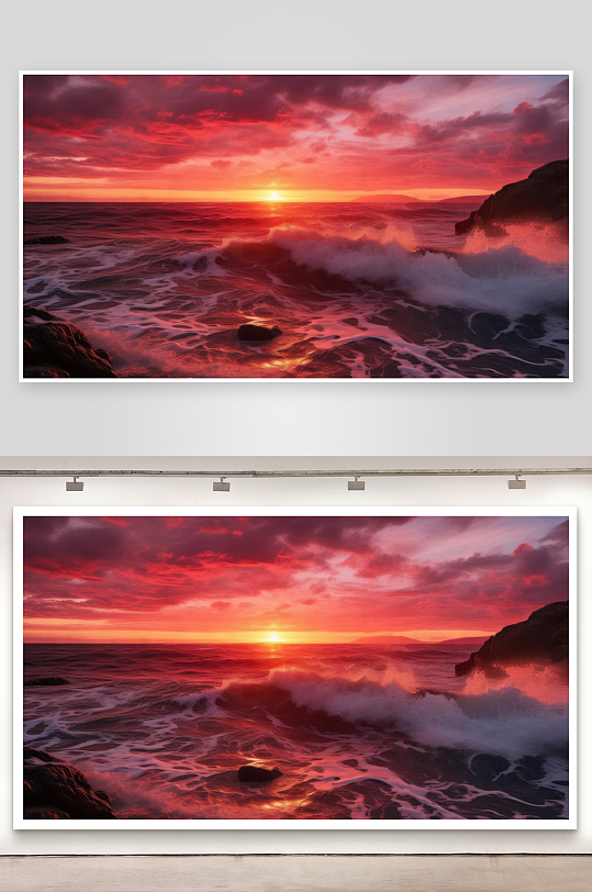 海上落日染红整片海面-众图网