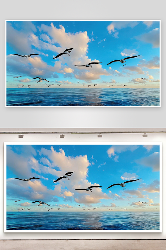 海天一色鸥鸟自由翱翔背景图-众图网