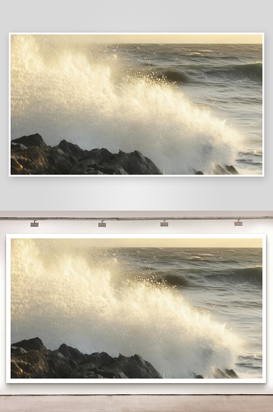 海浪拍打礁石溅白花-众图网