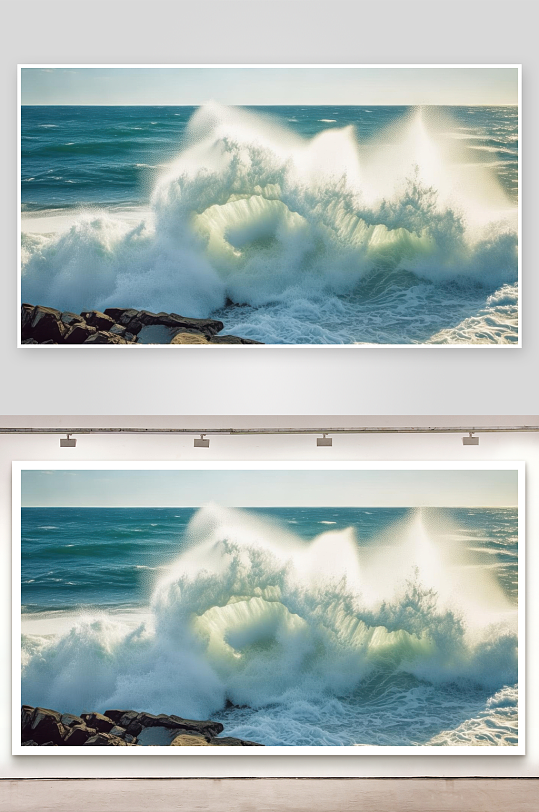 海浪拍打礁石溅白花图片-众图网