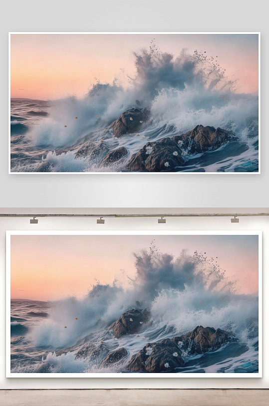 海浪拍打礁石溅白花壁纸-众图网