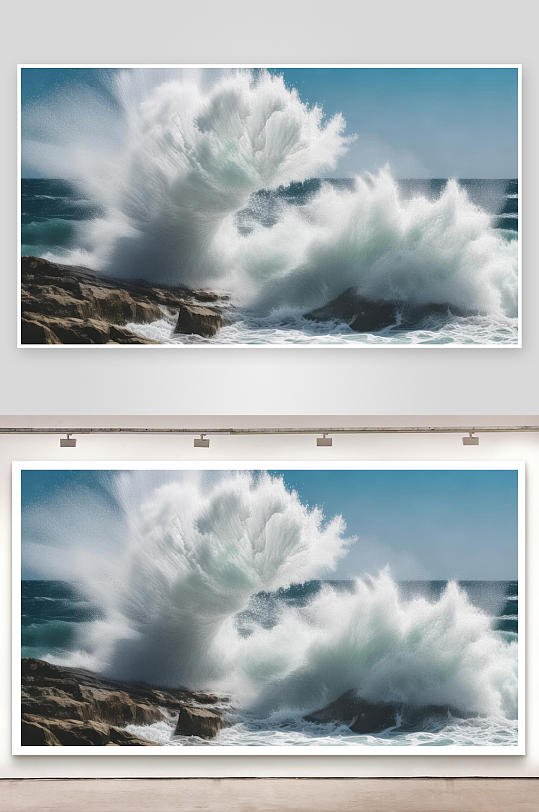 海浪拍打礁石溅起白花图片-众图网