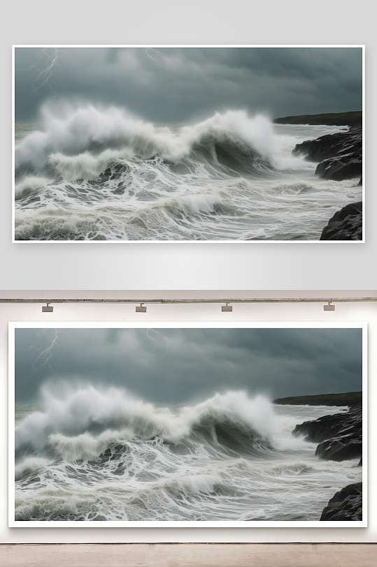 海风呼啸巨浪拍岸来-众图网