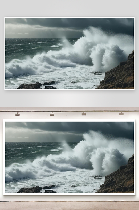 海风呼啸巨浪拍打岸来-众图网