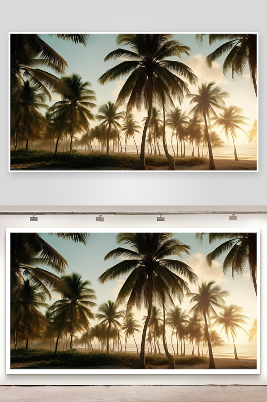 海风轻拂椰林摇曳生姿-众图网